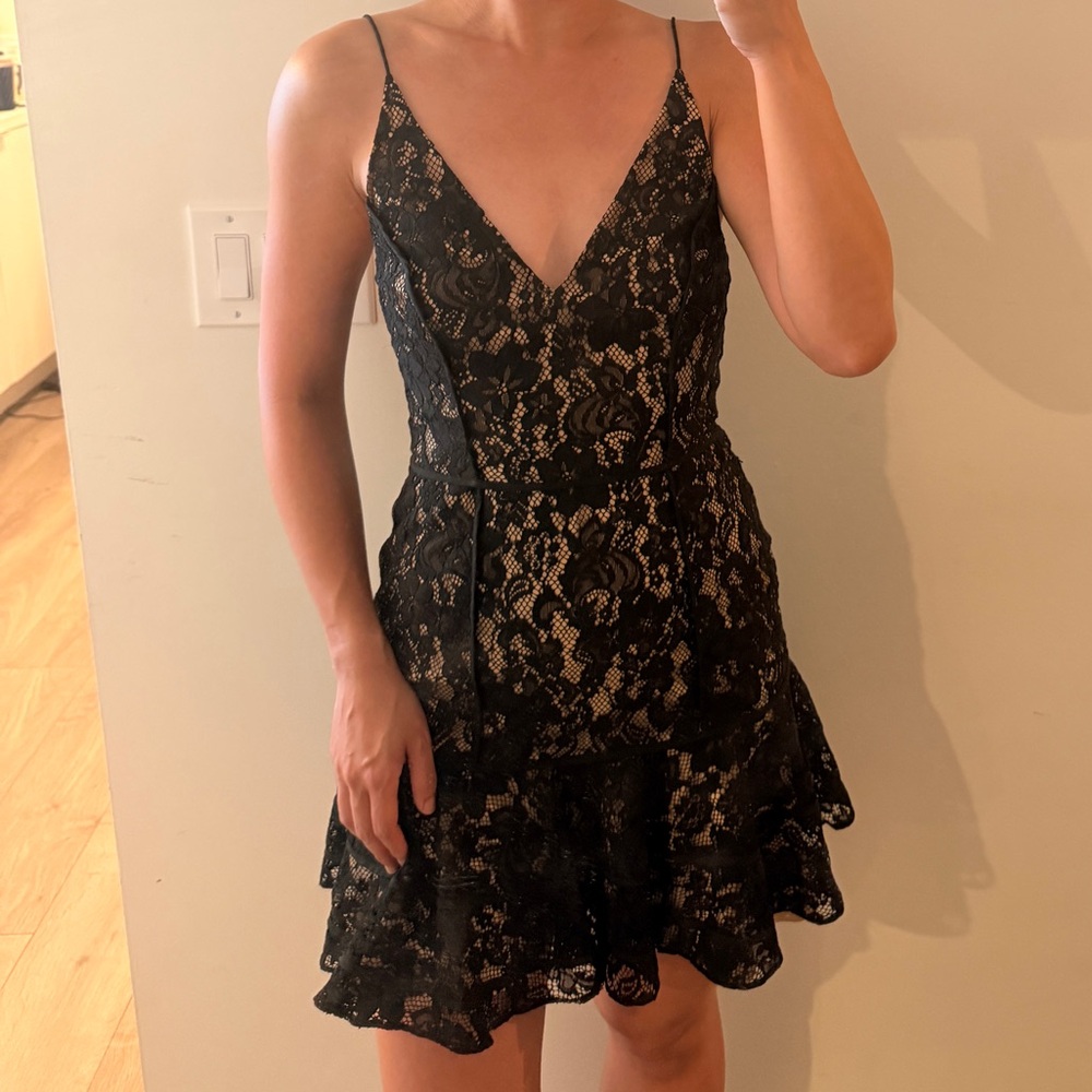 KEEPSAKE the Label Black Lace V-Neck Spaghetti-Strap Mini Dress